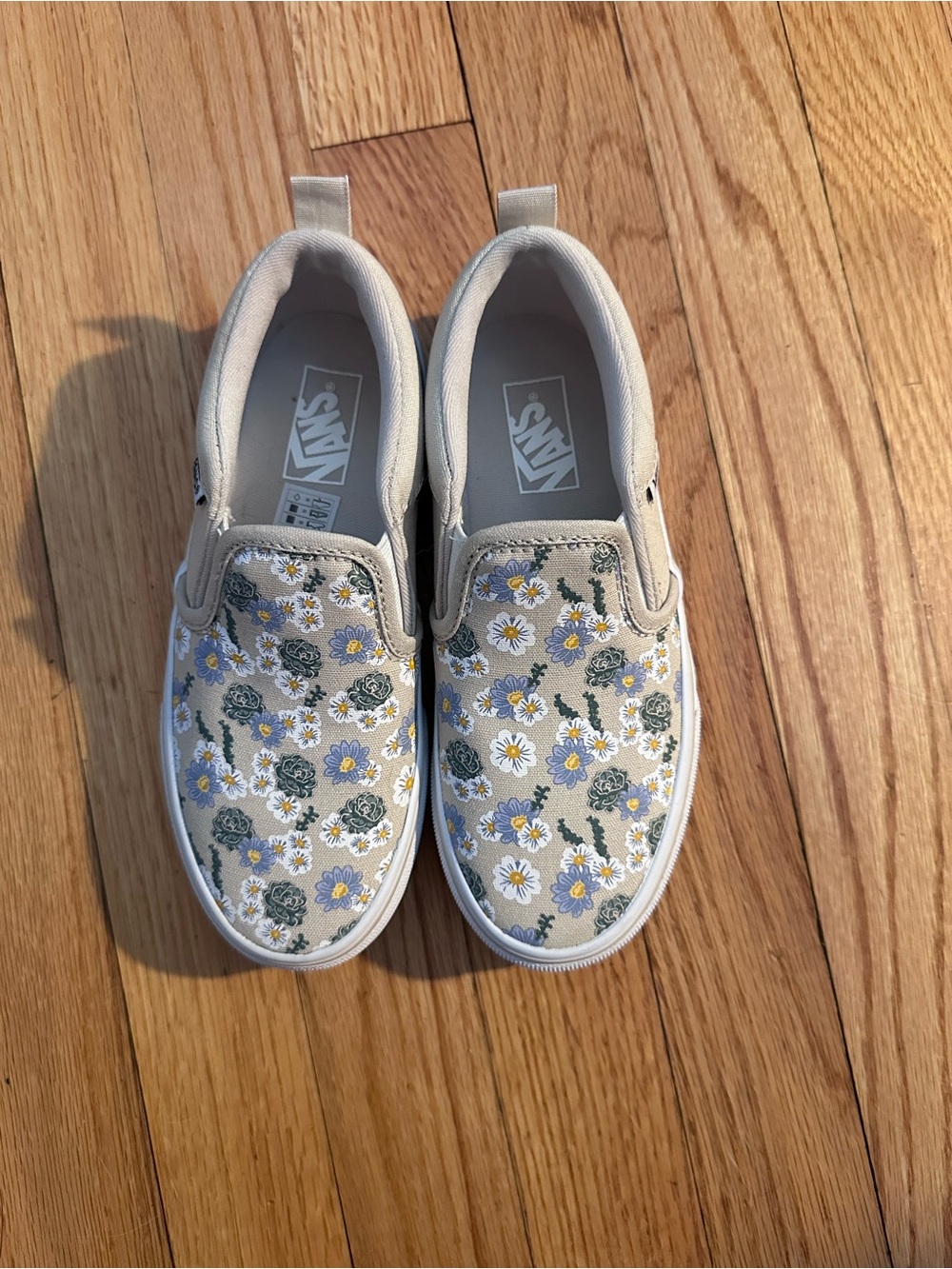 Vans Kids Slip-On Floral Sneakers in Beige and Green